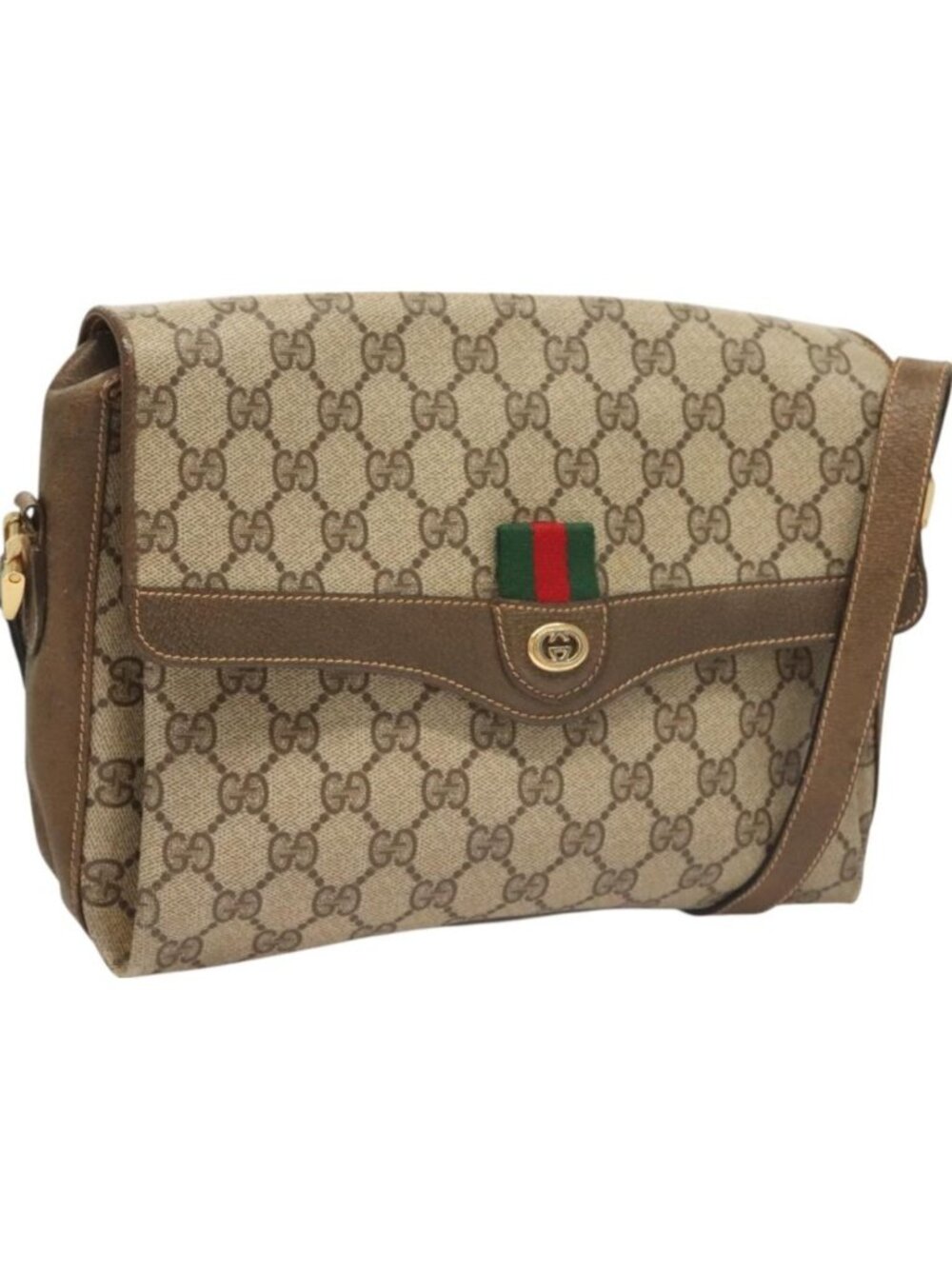 GUCCI GG Supreme Web Sherry Line Bag PVC Beige Gold 904 02 08
